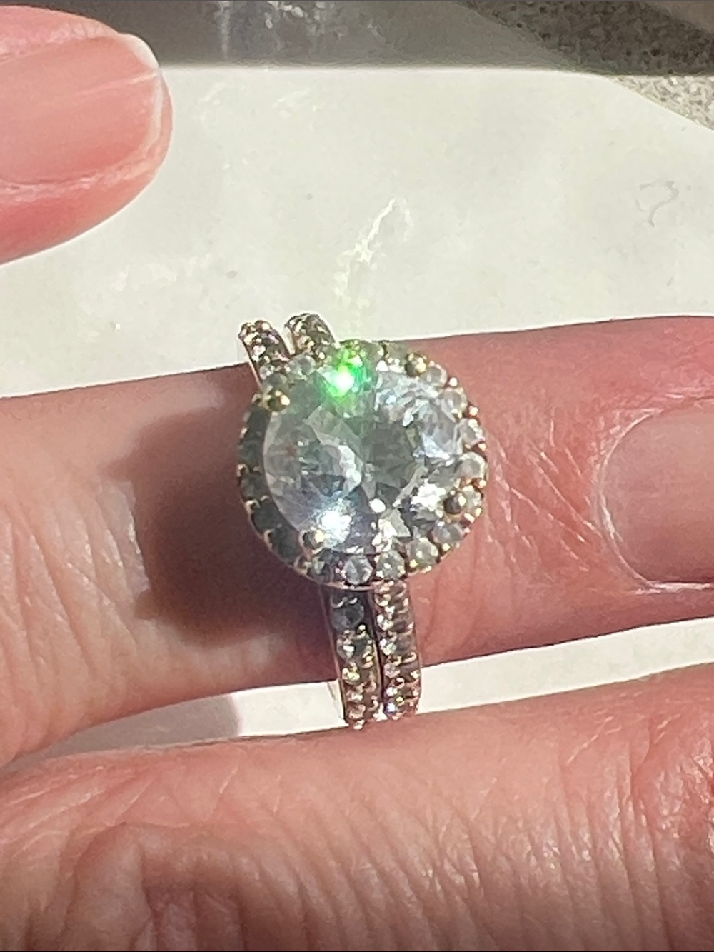 14K Yellow Gold Classic Halo Round CZ Ring Set